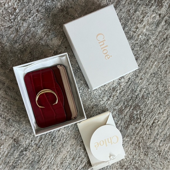 Chloe Burgundy Card Holder with Gold Detail - Picture 1 of 1